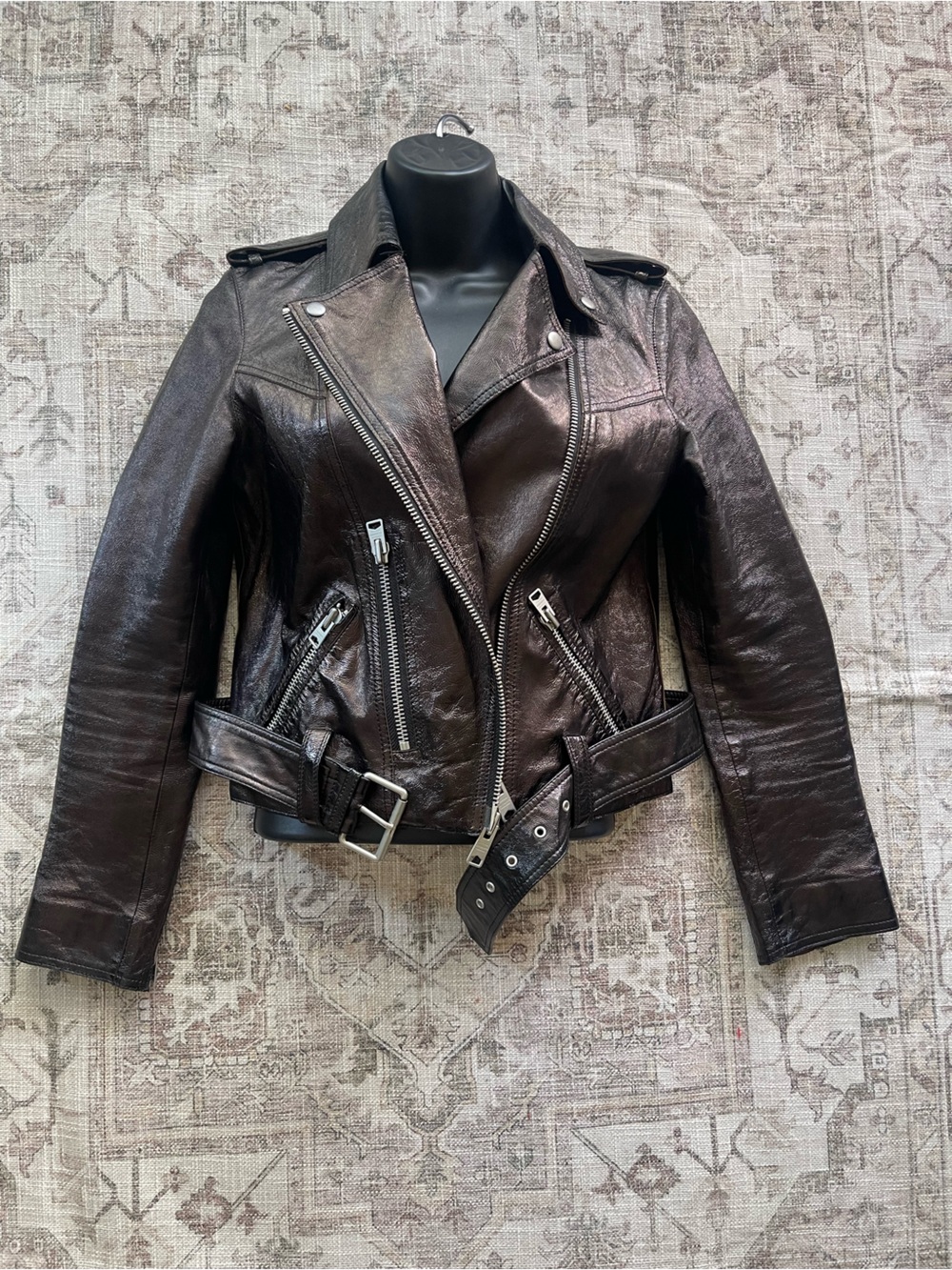 AllSaints Dark Brown Rigby Payton Leather Biker Jacket - Picture 12 of 12